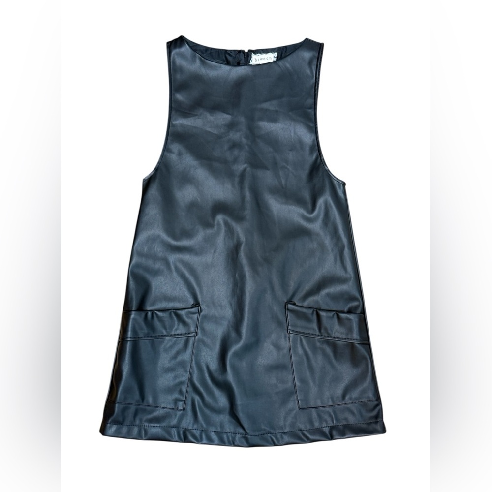 Btween Girls Size 12 Black Faux Leather Sleeveless Sheath Dress Holiday Party